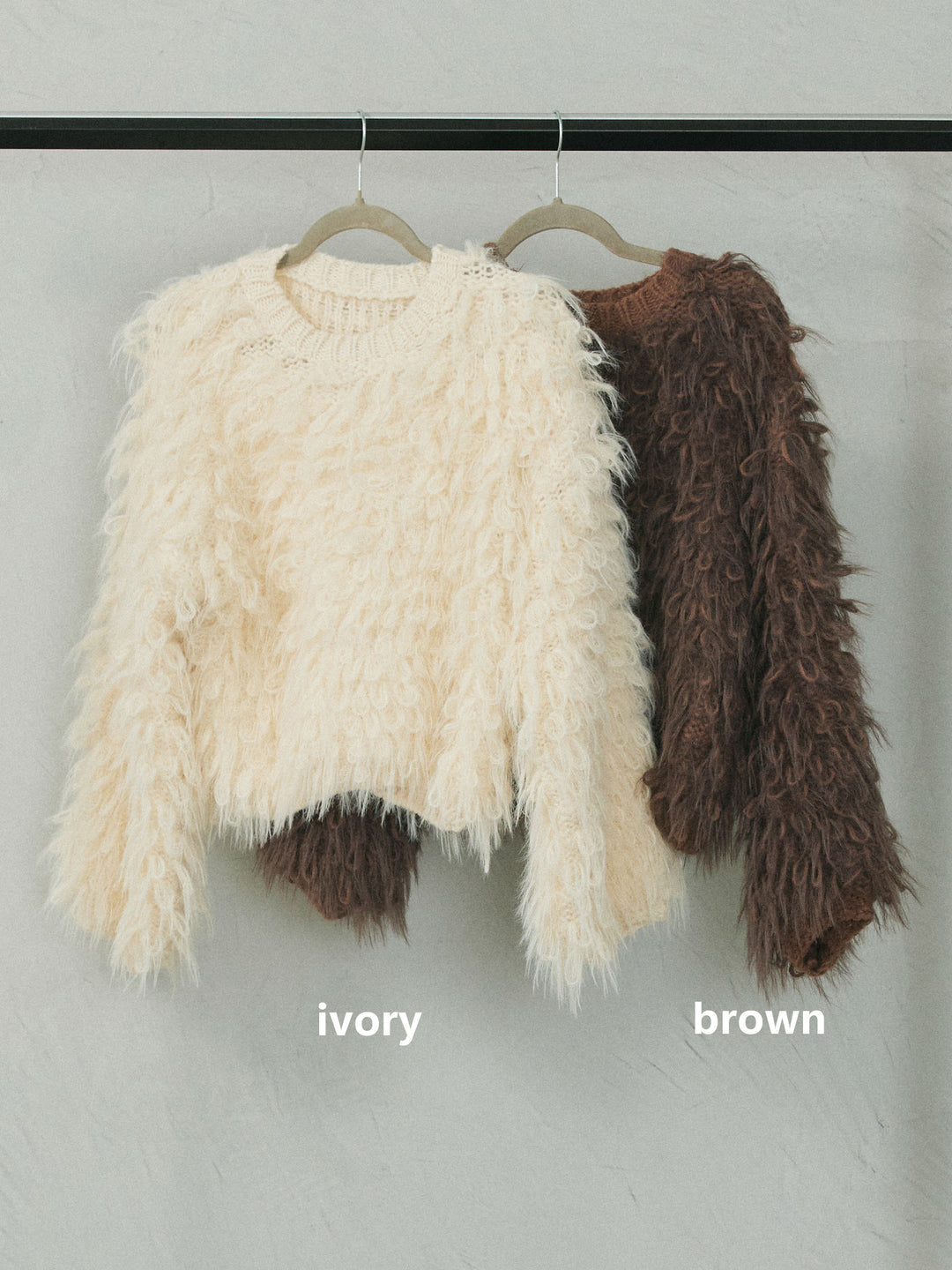 【Allure】[SET]ミックスシャギーループニットプルオーバー+杢チェックタックパンツ(2set)