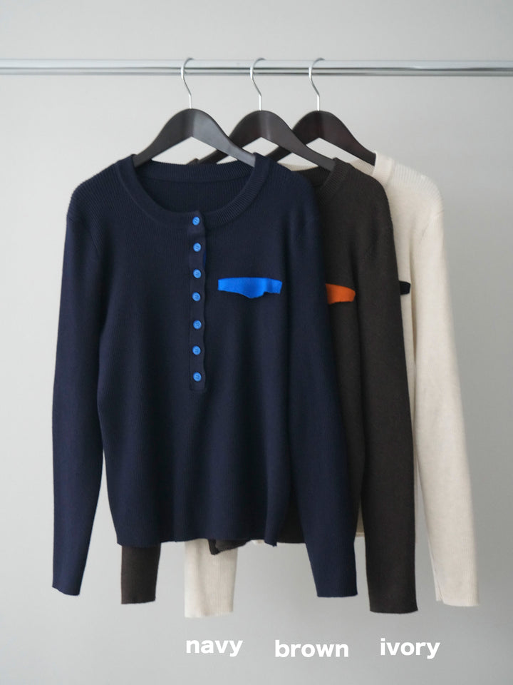 [SET]バイカラーデザインポケット配色ヘンリーネックニットソー+アニマル柄ベルト付きウールタッチワイドパンツ(2set)