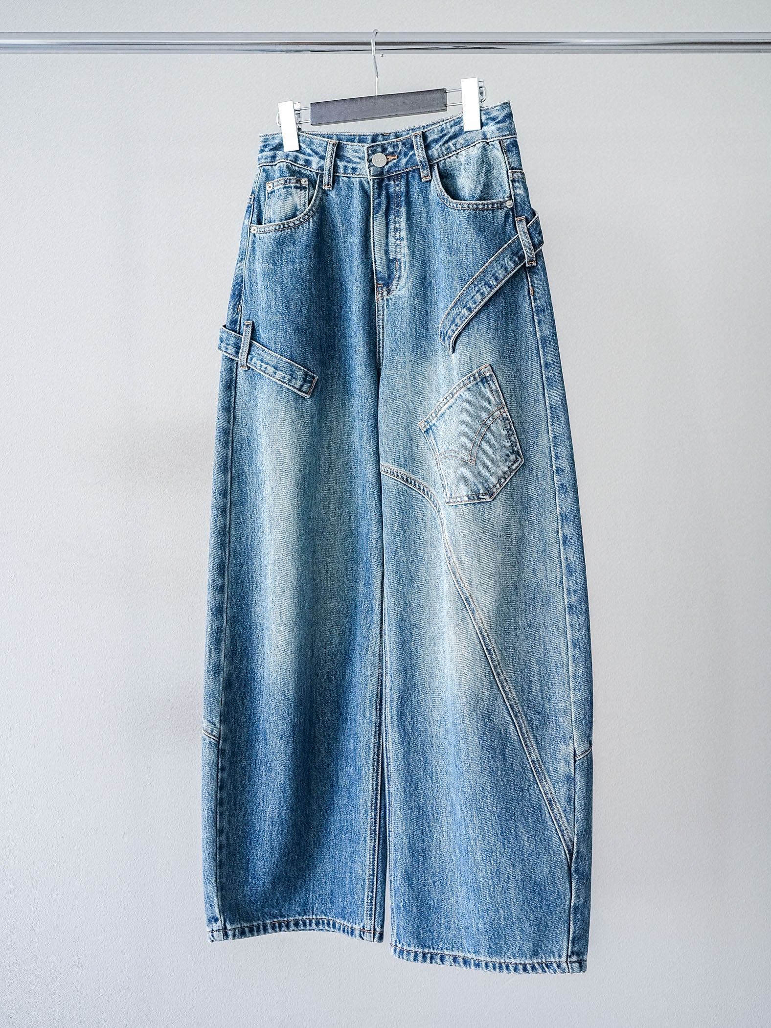 SET]求心柄クロップドニットカーディガン+ペインターカーブデニム