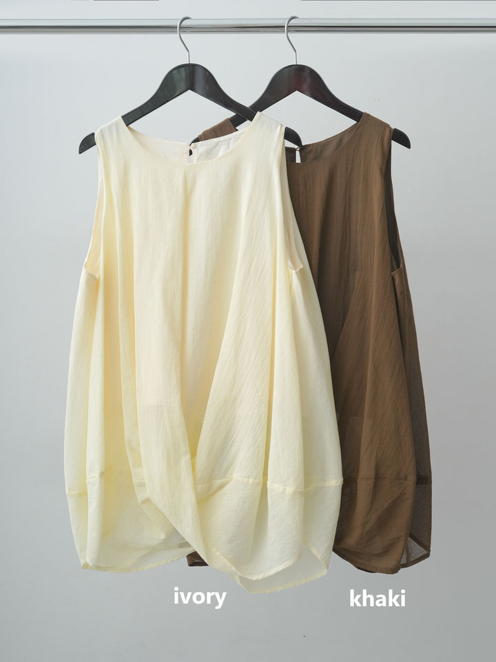 【套裝】薄紗交叉層疊無袖上衣 + 薄紗交叉層疊無袖上衣（兩件套）