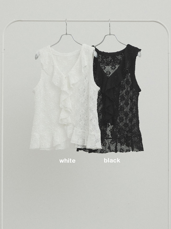 [套裝] 帶紗荷葉邊無袖上衣 + 帶紗荷葉邊無袖上衣 (2套)