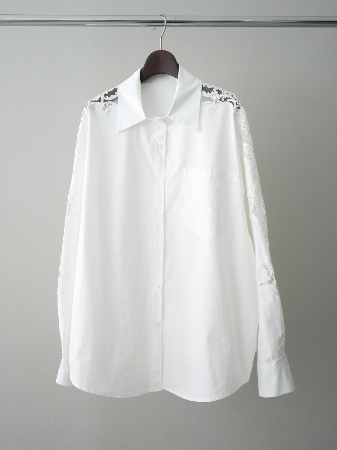 [SET]アームレースブロードシャツ+フロントビジューカーブデニムパンツ(2set)