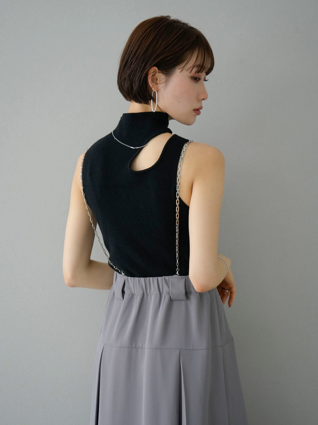 【SET】鏈條吊帶吊帶裙+鏤空無袖羅紋針織（2組）