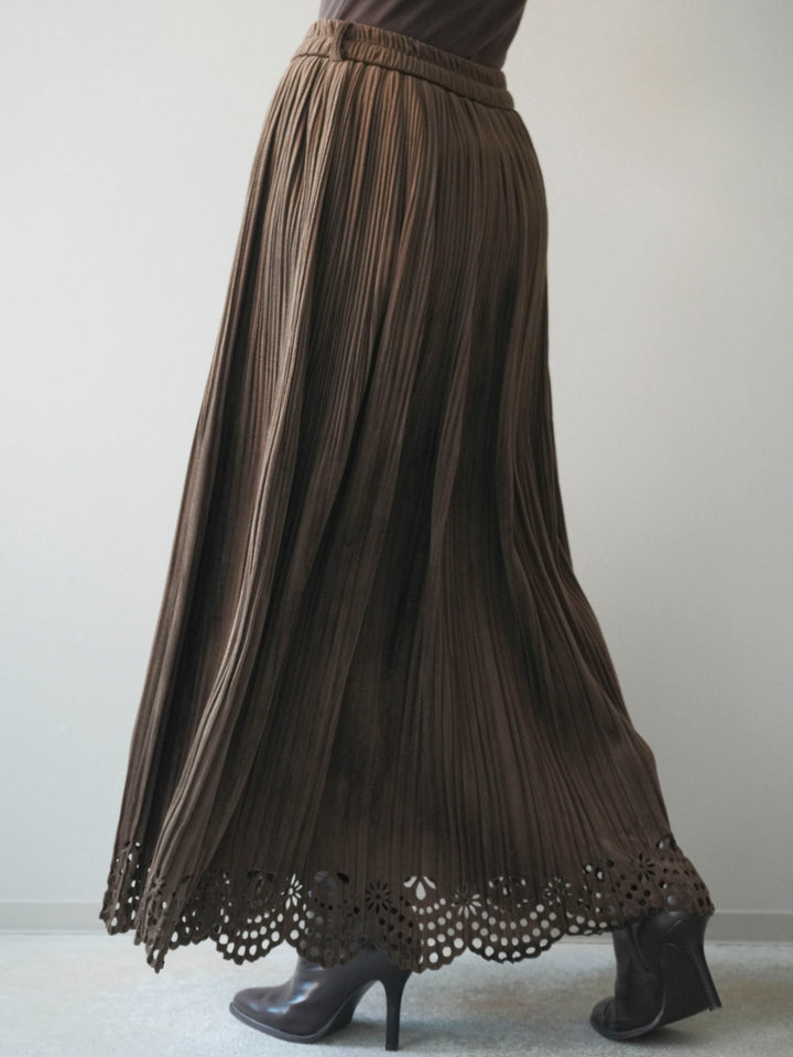 [予約]パンチングデザインスエードプリーツスカート/brown