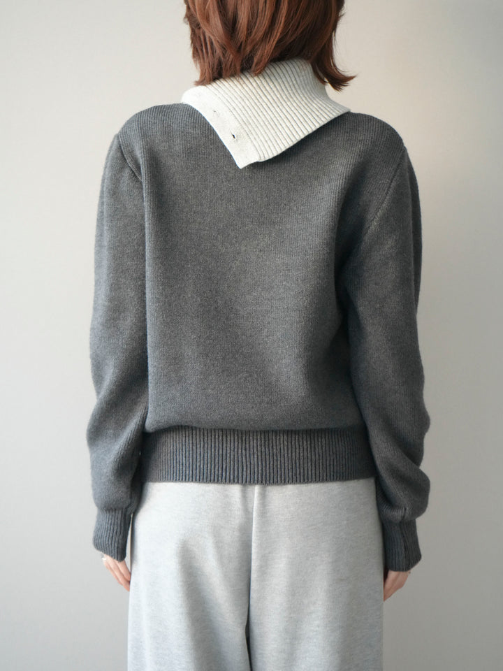 [予約]デザインネックバイカラーニットプルオーバー/charcoal