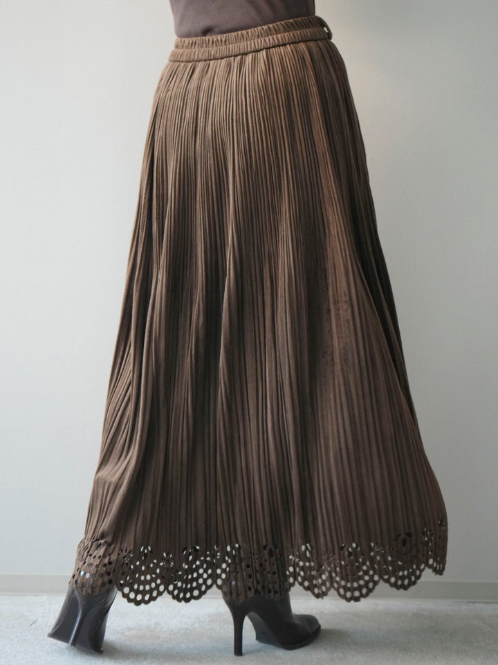 [予約]パンチングデザインスエードプリーツスカート/brown