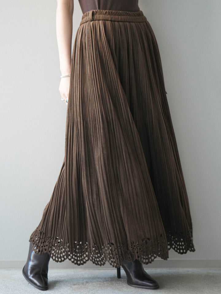 [予約]パンチングデザインスエードプリーツスカート/brown