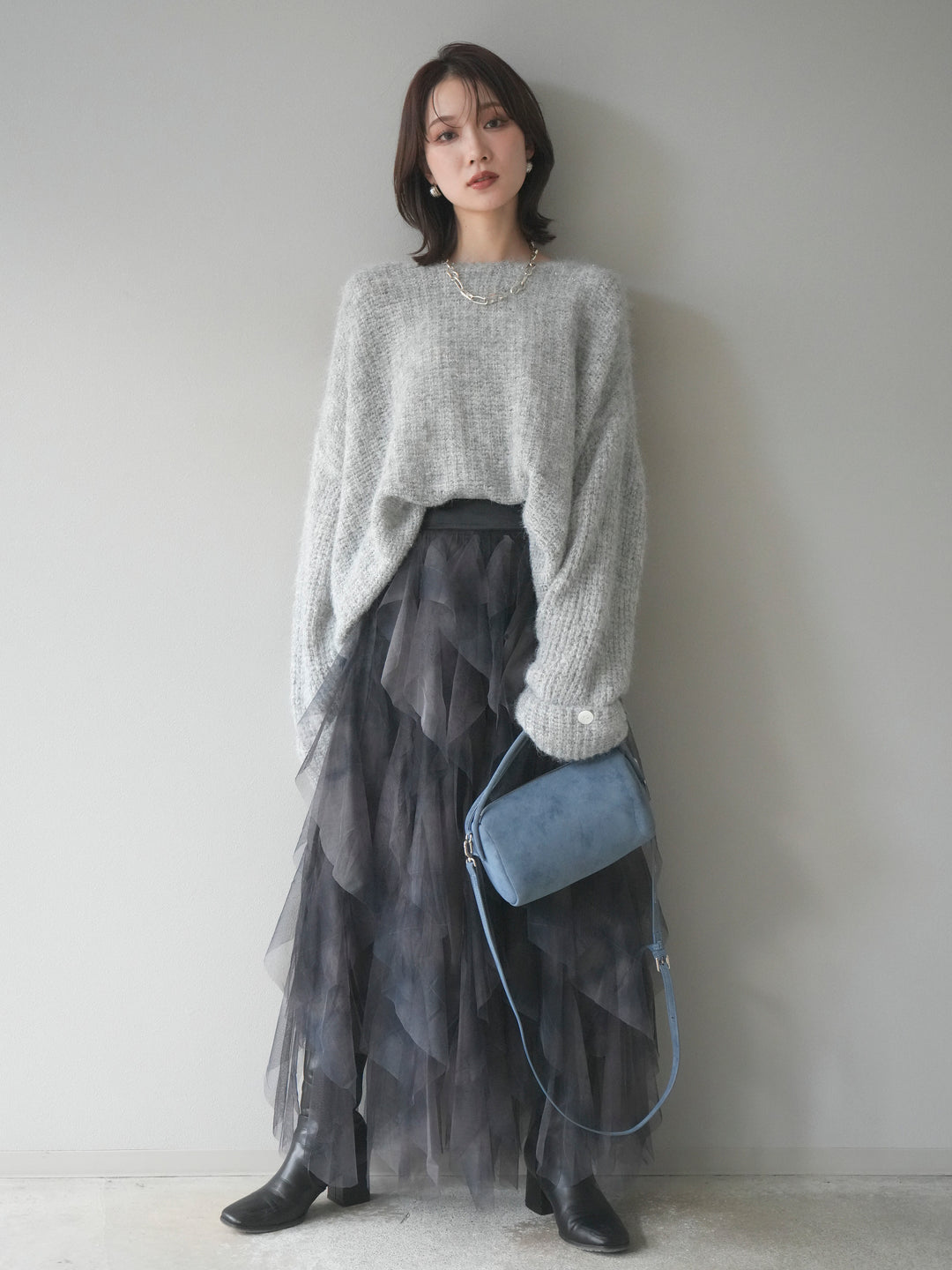 [予約]ラメミックスシャギーニットプルオーバー/lightgray