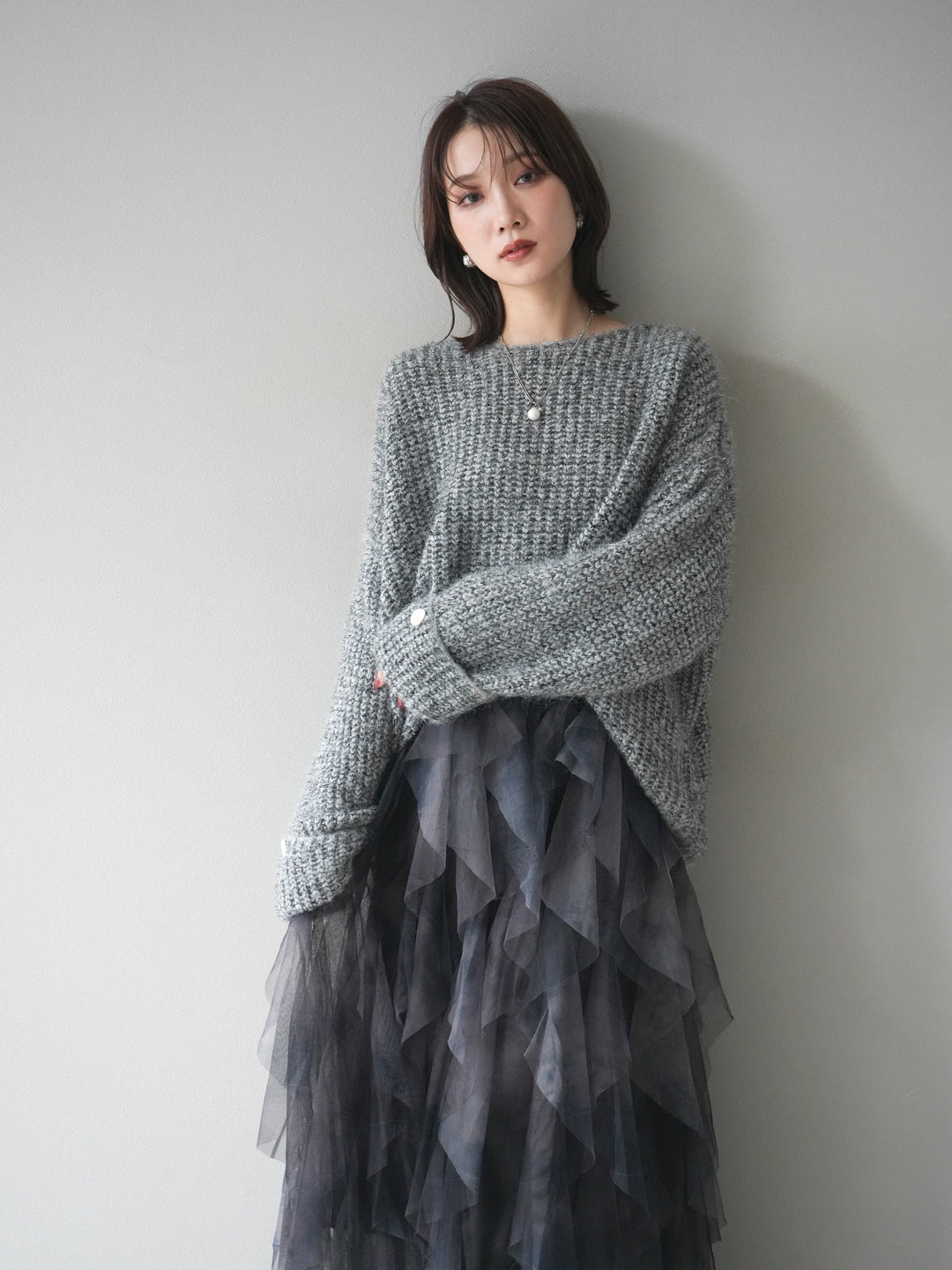 [予約]ラメミックスシャギーニットプルオーバー/darkgray