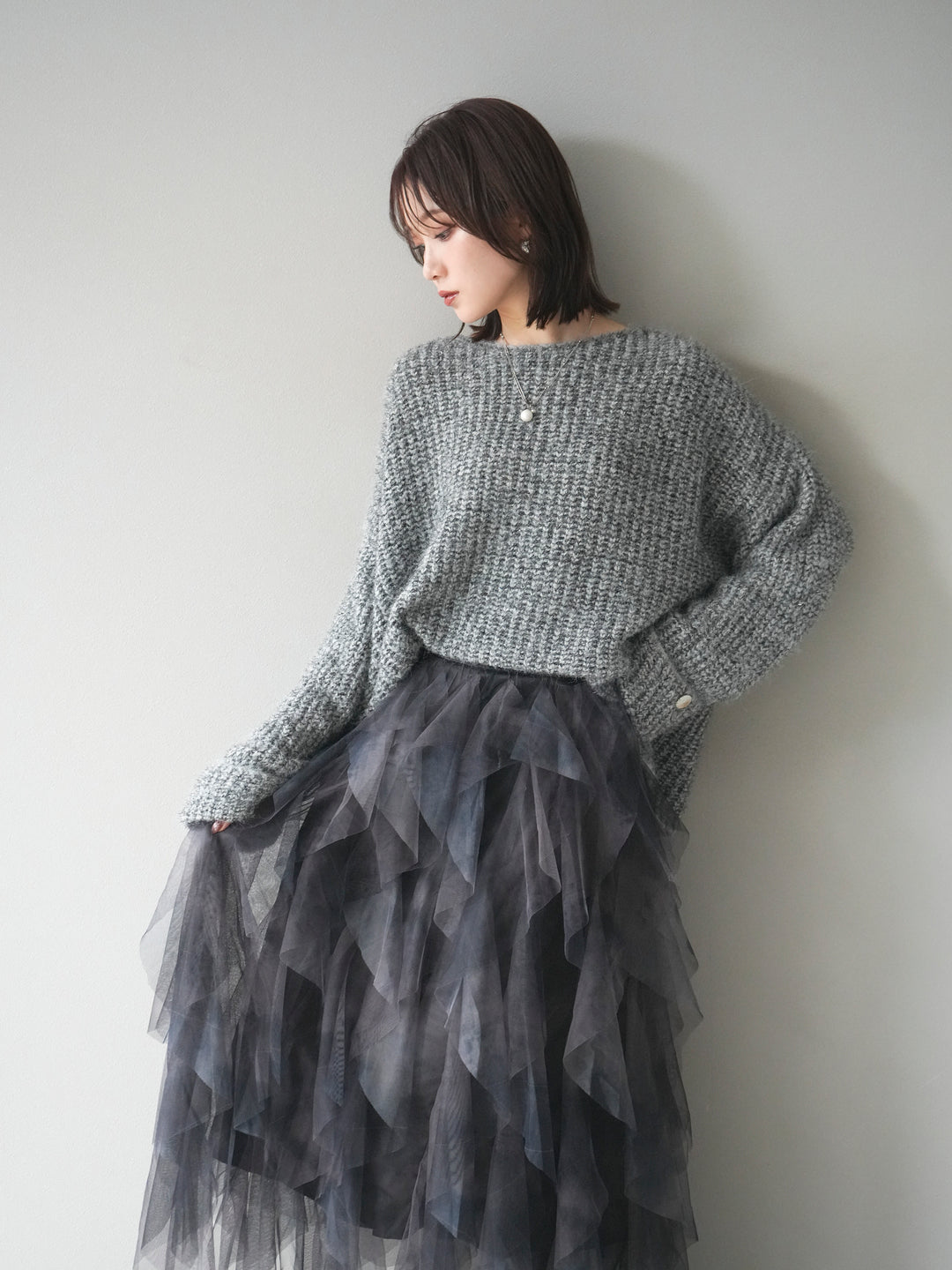 [予約]ラメミックスシャギーニットプルオーバー/darkgray