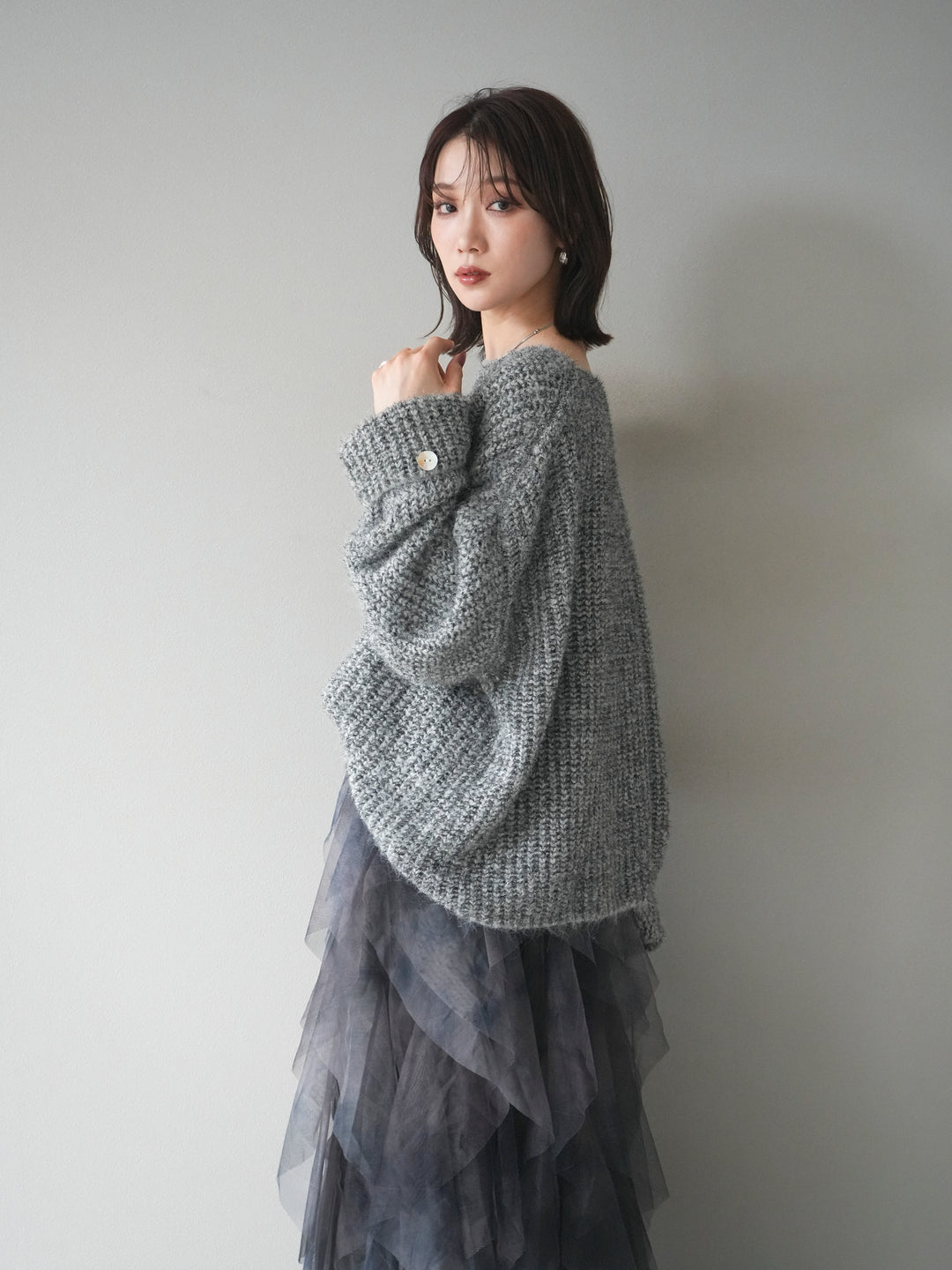 [予約]ラメミックスシャギーニットプルオーバー/darkgray