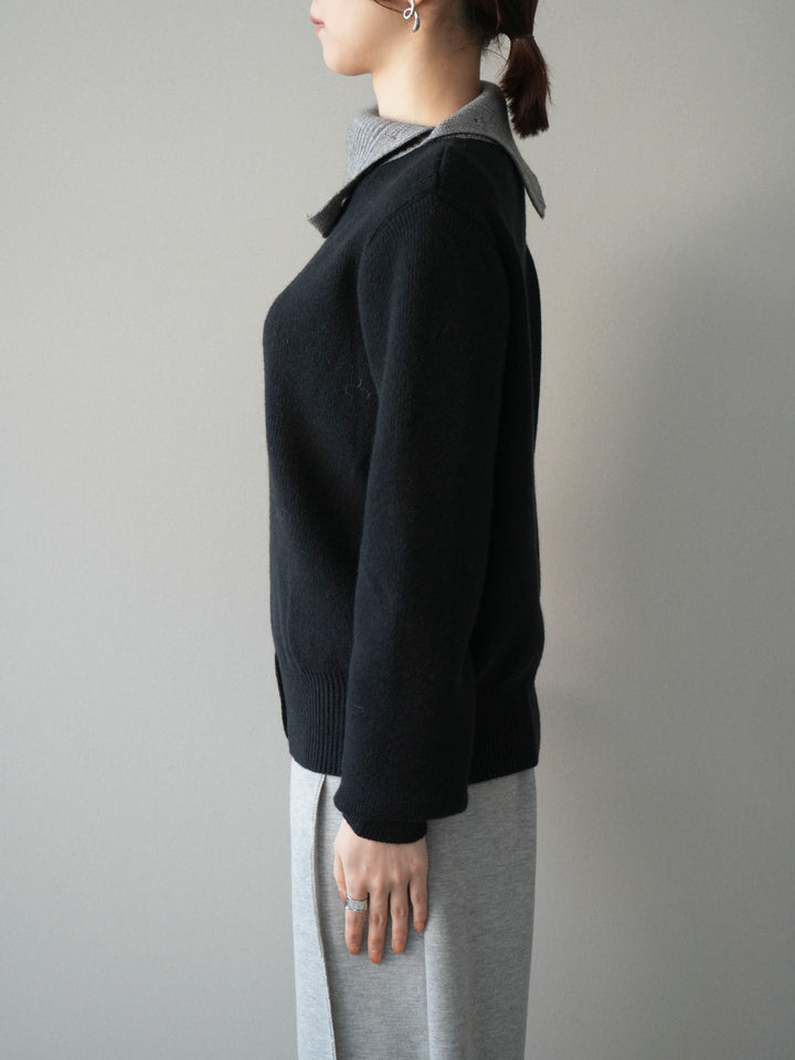 [予約]デザインネックバイカラーニットプルオーバー/black