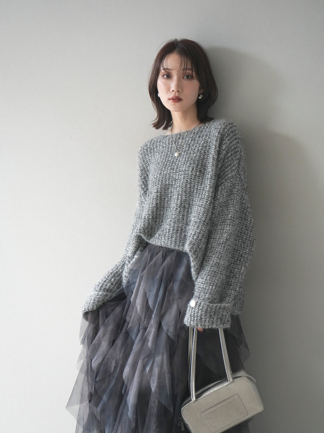 [予約]ラメミックスシャギーニットプルオーバー/darkgray