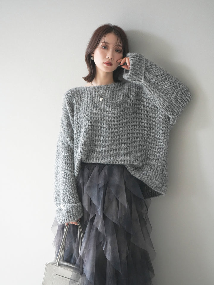 [予約]ラメミックスシャギーニットプルオーバー/darkgray