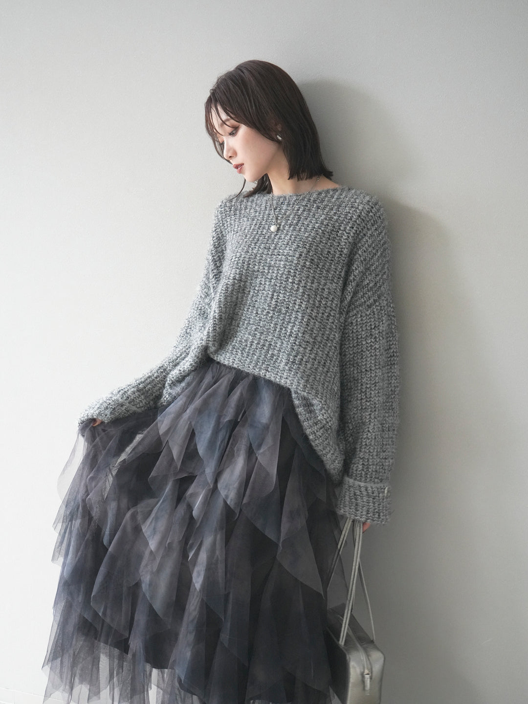 [予約]ラメミックスシャギーニットプルオーバー/darkgray