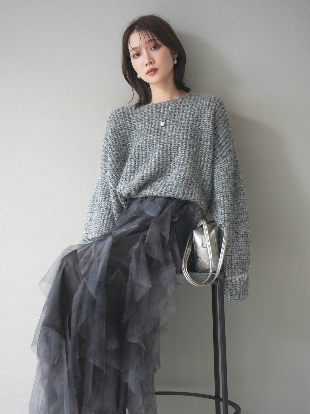 [予約]ラメミックスシャギーニットプルオーバー/darkgray