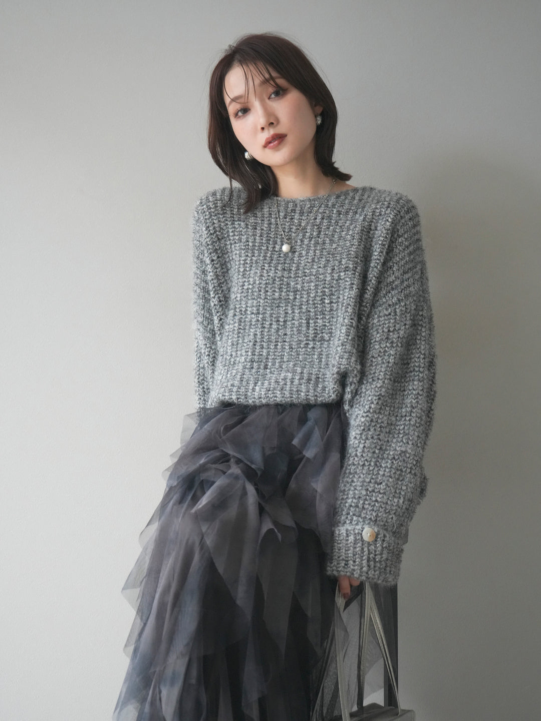 [予約]ラメミックスシャギーニットプルオーバー/darkgray