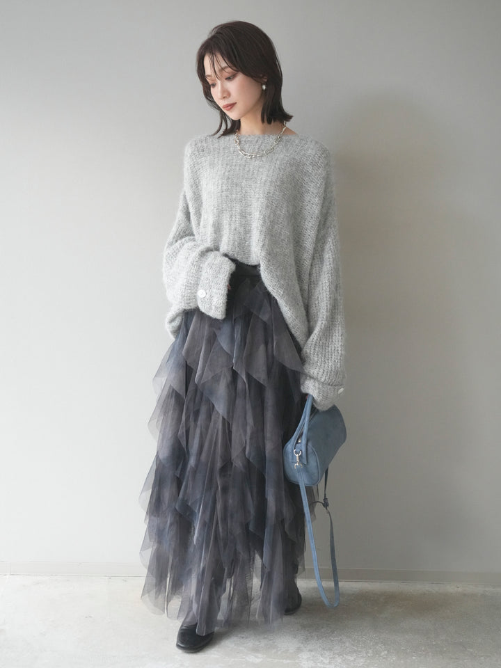 [予約]ニュアンス柄フリルチュールスカート/navy　　