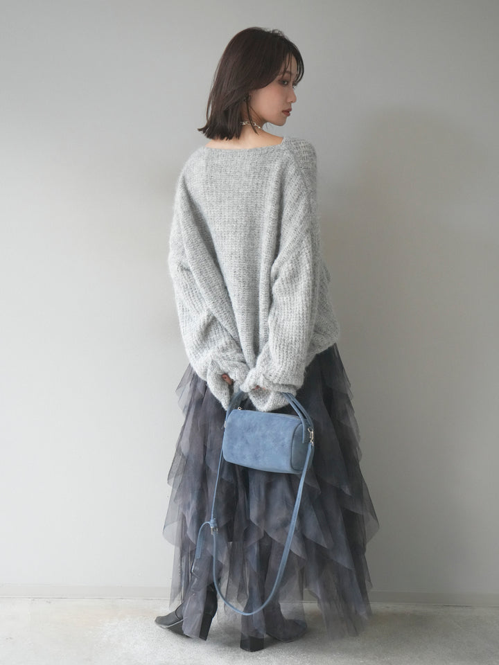 [予約]ニュアンス柄フリルチュールスカート/navy　　