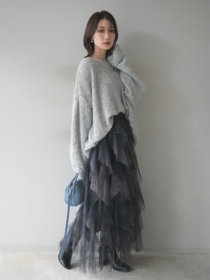 [予約]ニュアンス柄フリルチュールスカート/navy　　