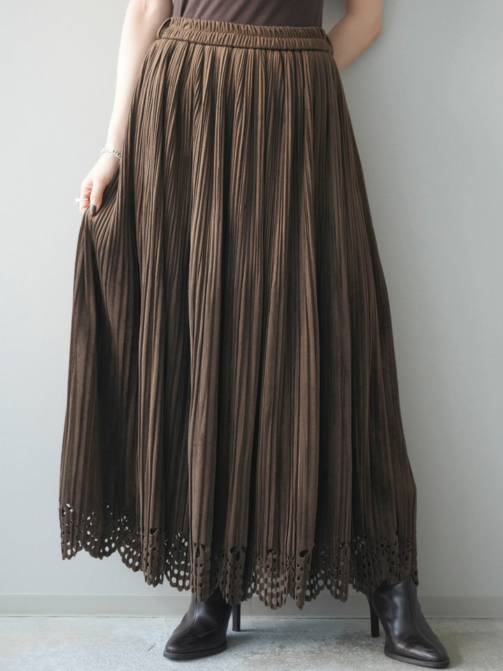 [予約]パンチングデザインスエードプリーツスカート/brown