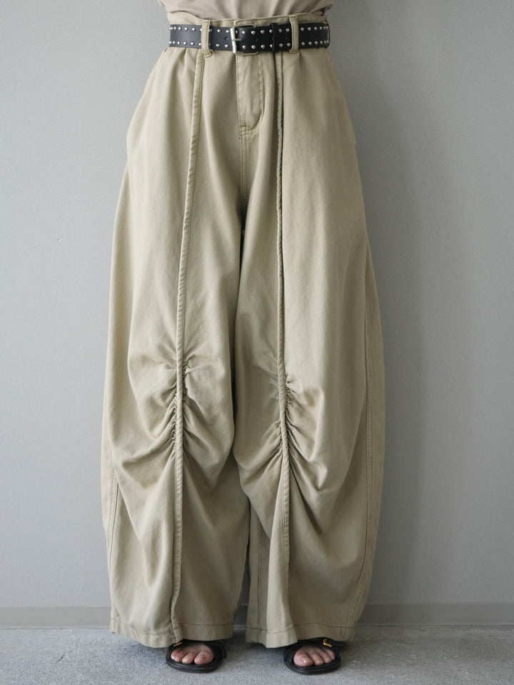[予約]ベルト付センターギャザーワイドパンツ/beige