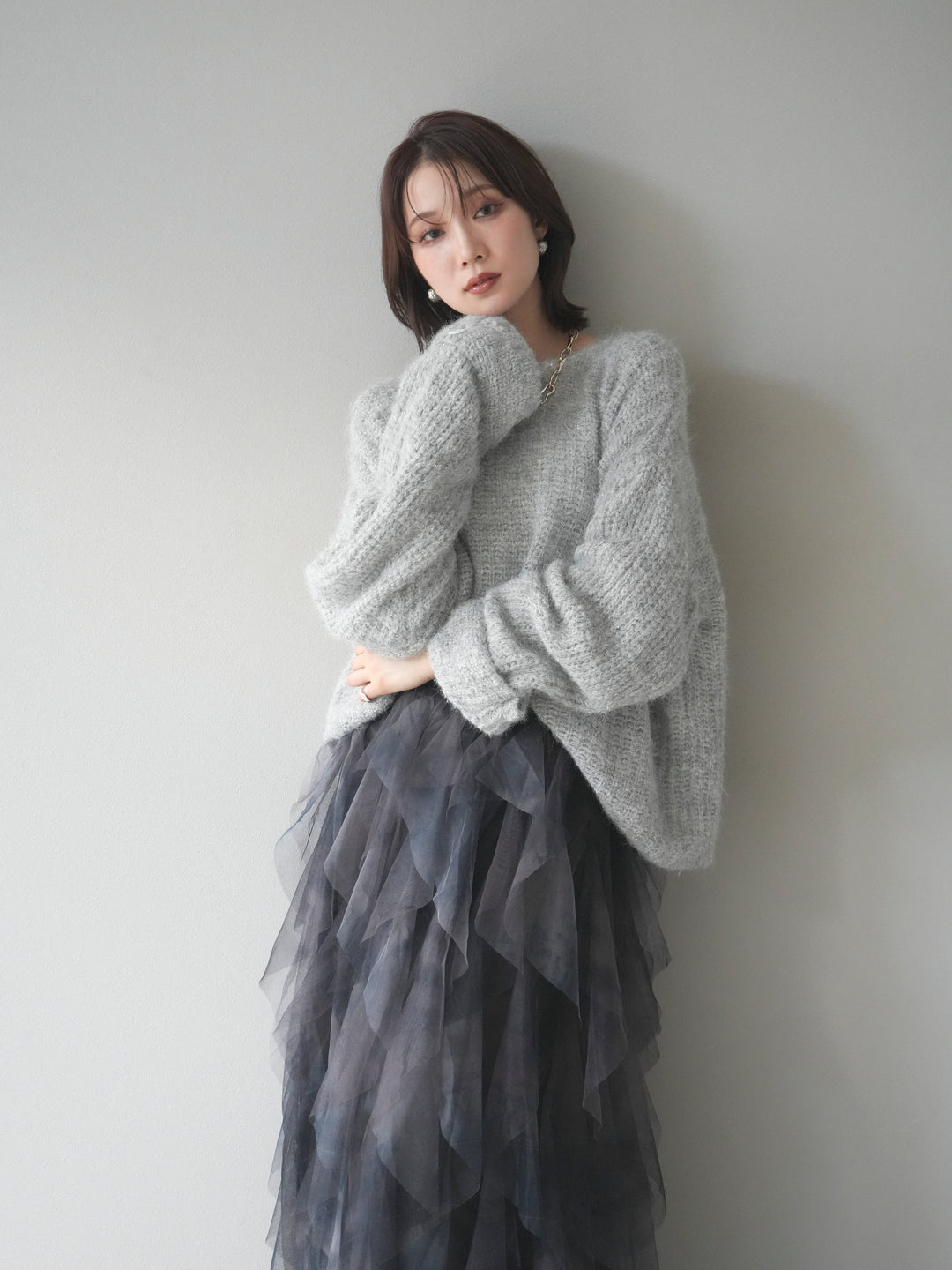 [予約]ラメミックスシャギーニットプルオーバー/lightgray