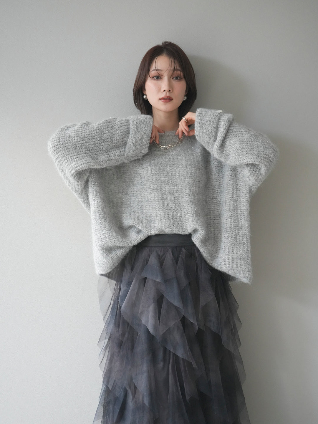 [予約]ラメミックスシャギーニットプルオーバー/lightgray