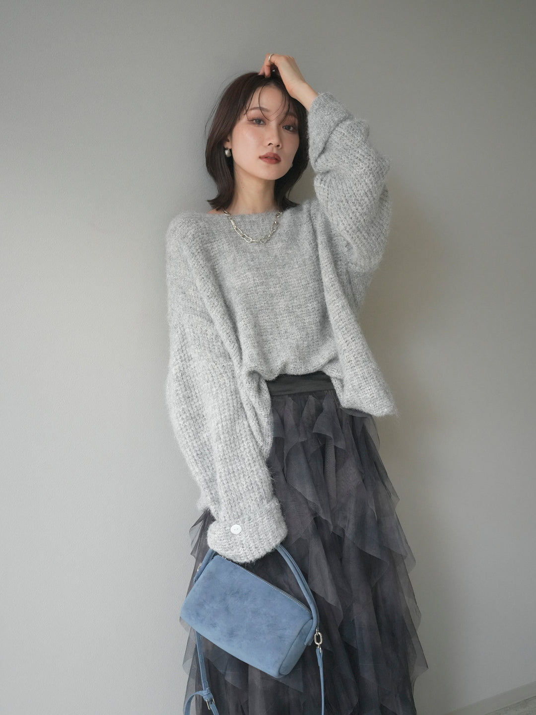 [予約]ラメミックスシャギーニットプルオーバー/lightgray