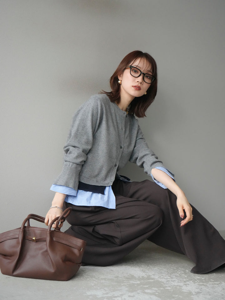 [予約]シャツ襟レイヤードニットカーディガン/gray