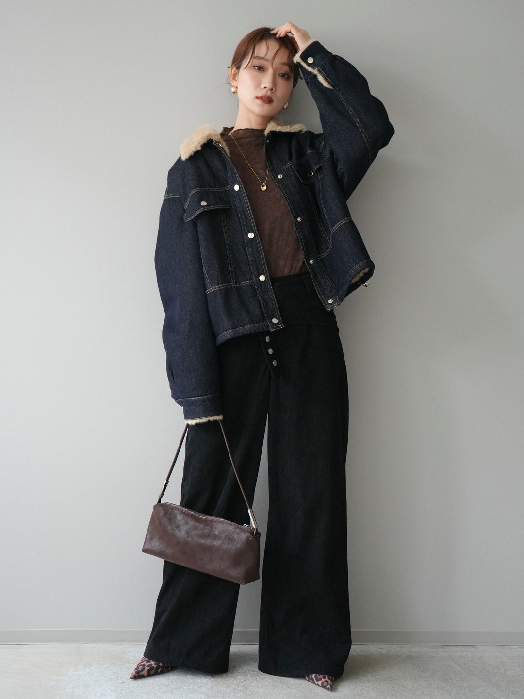 [予約]デニム×ファーステンカラーショートジャケット/indigo