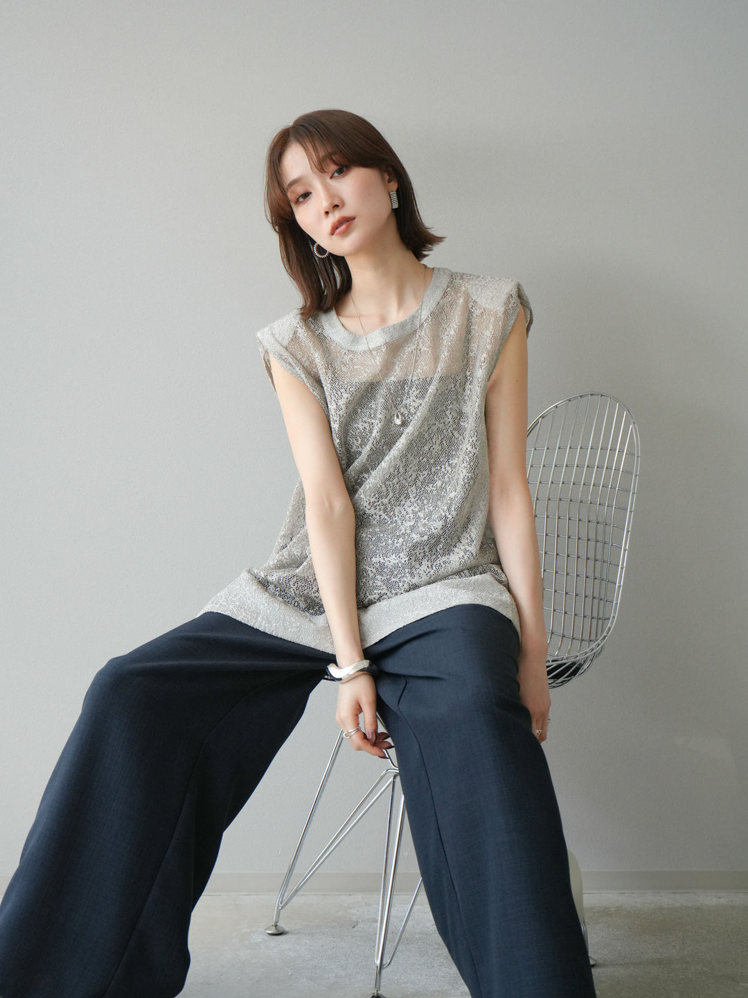 [予約]シャイニーレースプルオーバー/グレー