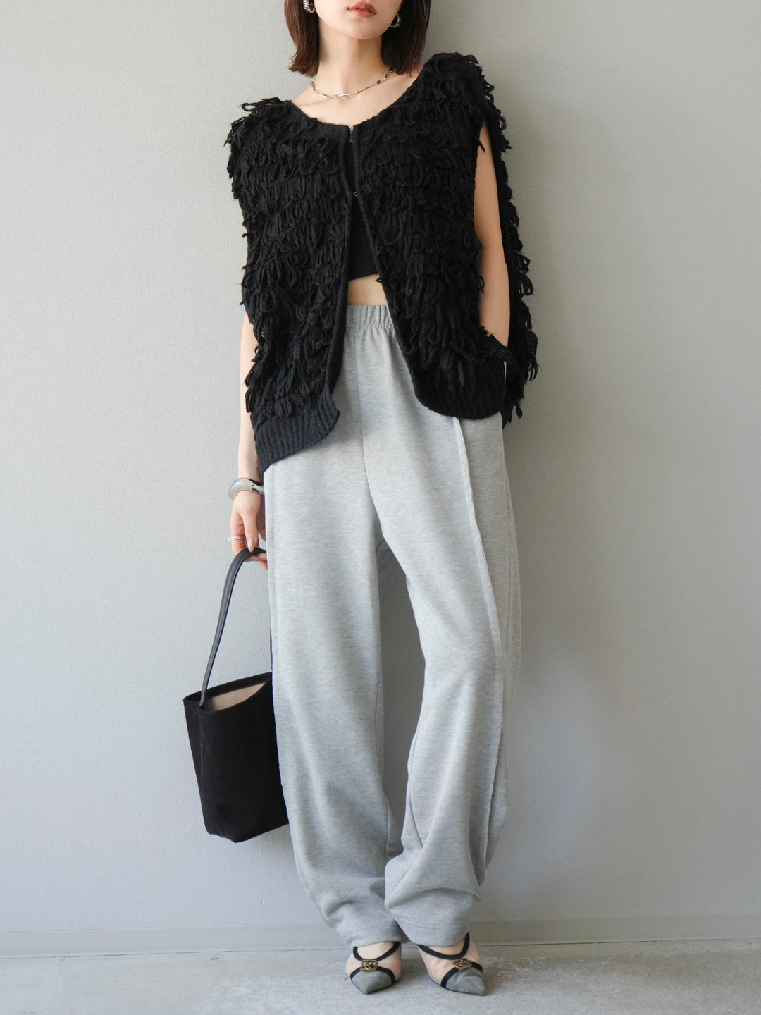 [予約]ループデザインベスト/ブラック