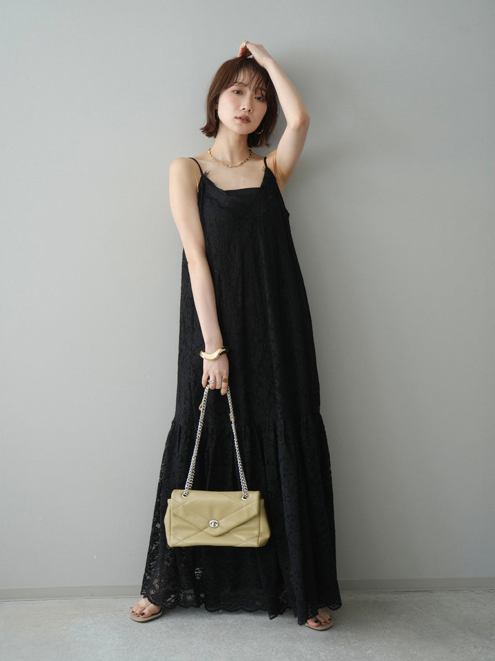 [SET]ギャザー切替レースキャミワンピース+選べるアクセセット(2set)