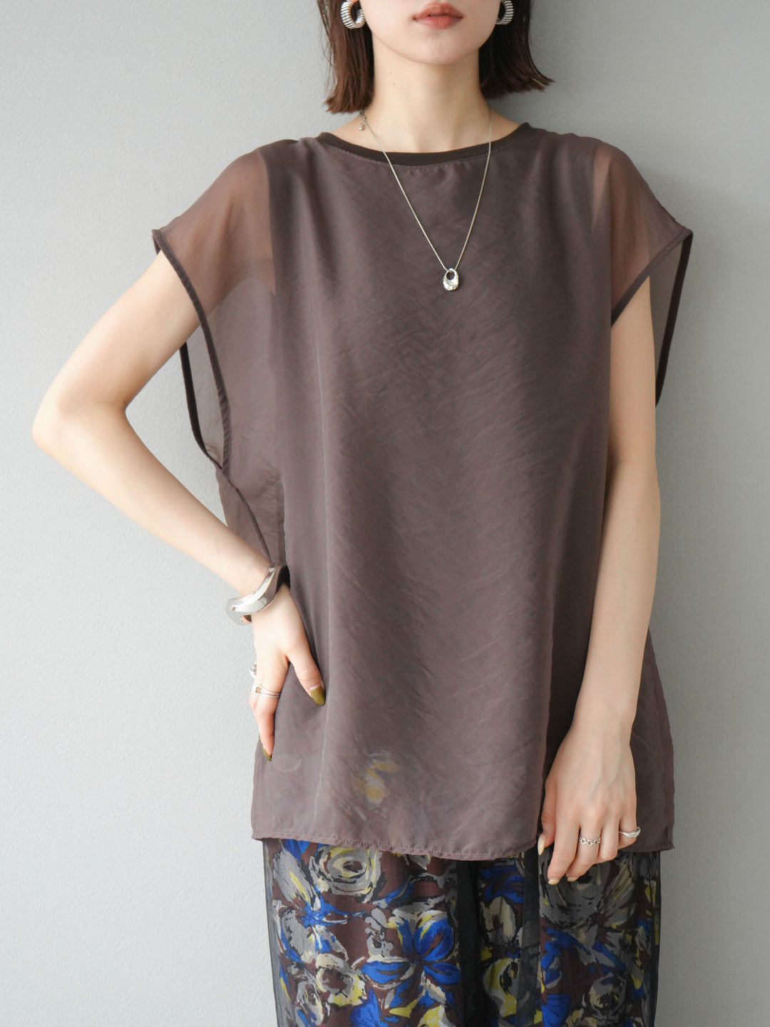 [予約]シアーレイヤードトップス/ダークブラウン