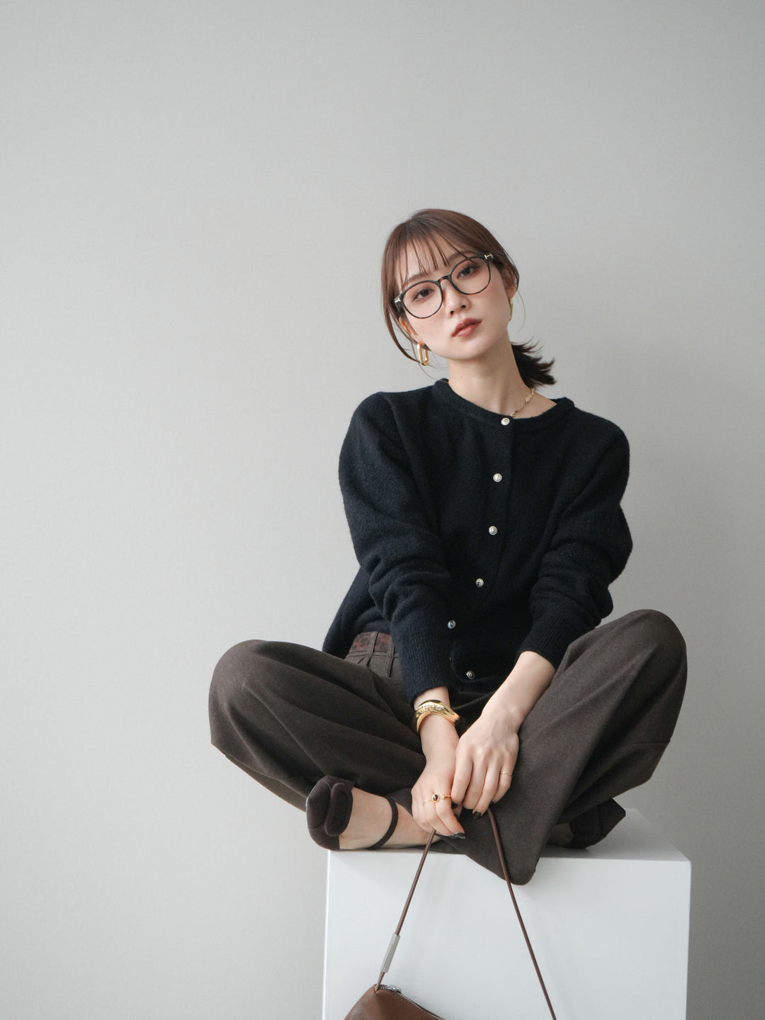 [SET]アンティークボタンニットカーディガン+選べるアクセセット(2set)