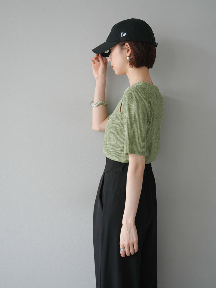 [予約]MIXニットショルダースリットプルオーバー/グリーン