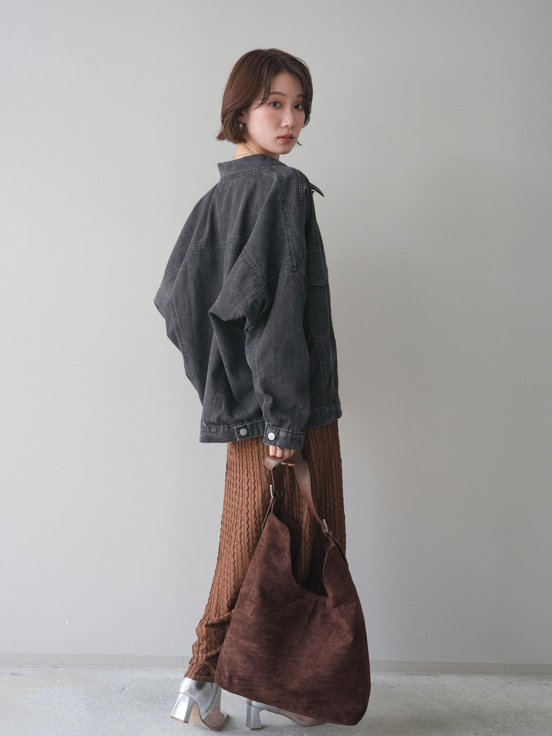 [予約]シャーリングジャガードノースリーブワンピース/brown