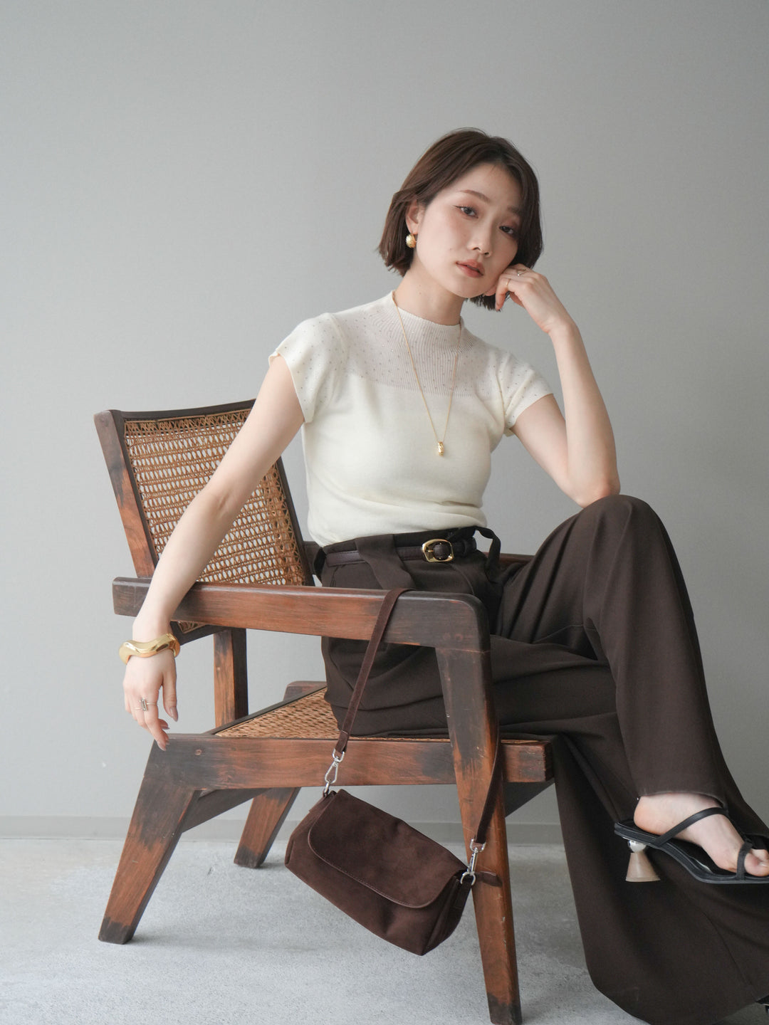 [SET]ビジューシアーフレンチニット+選べるアクセセット(2set)