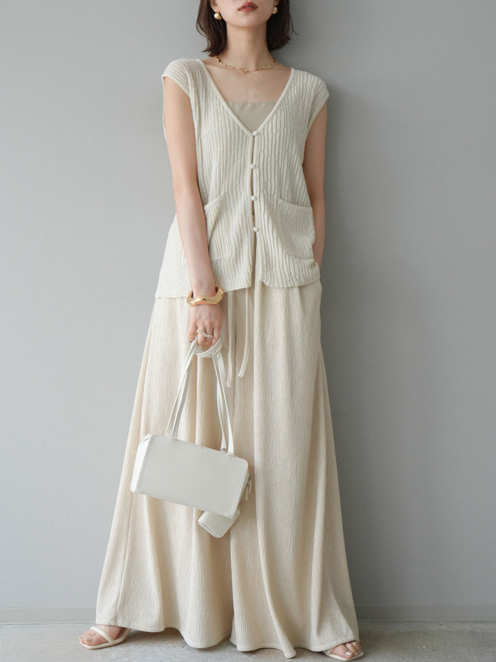 [SET] 波浪夏季針織背心+柳葉寬腿褲（2件套）