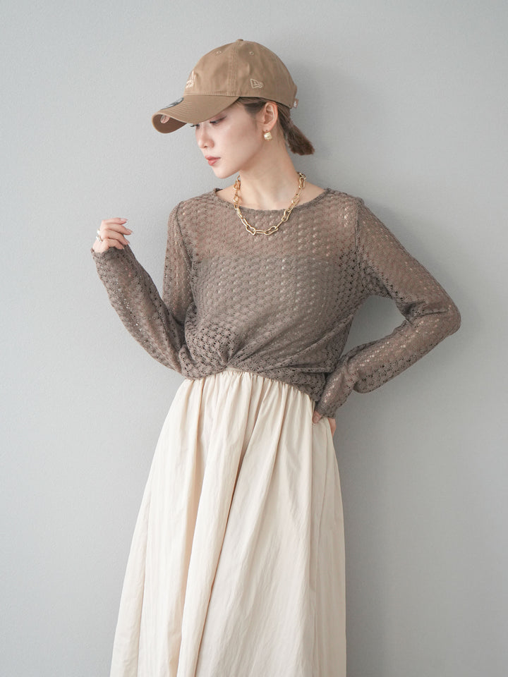 【預購】鏤空上衣/褐色