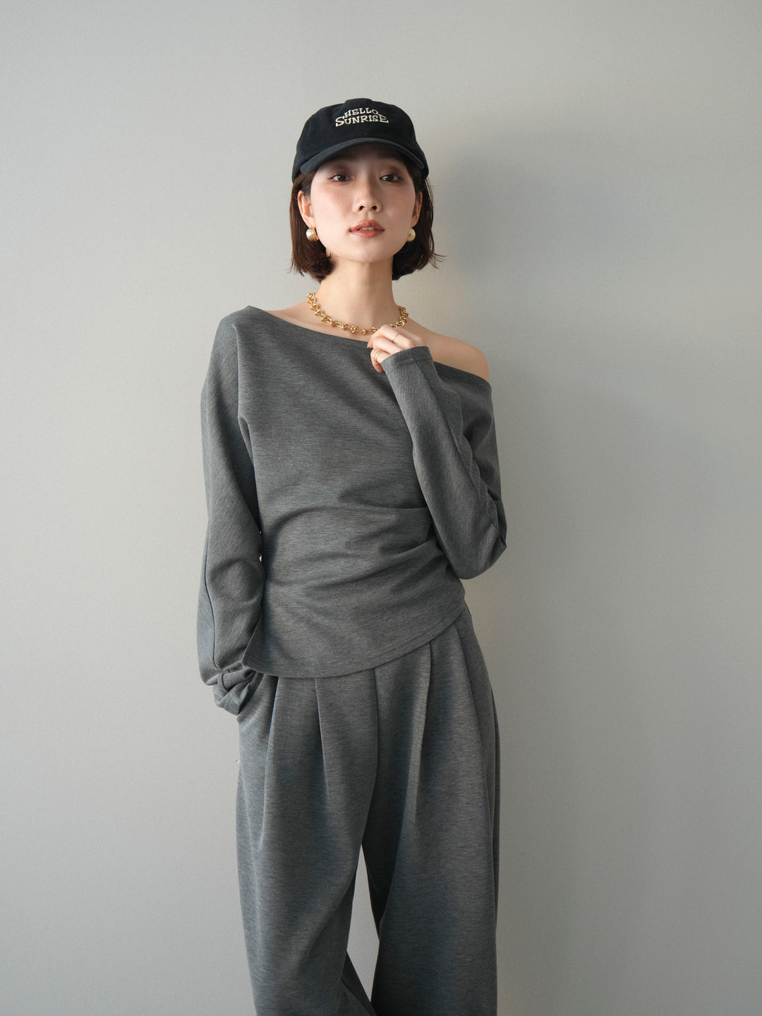 [SET]ライトポンチワンショルタックトップス＆パンツSETUP