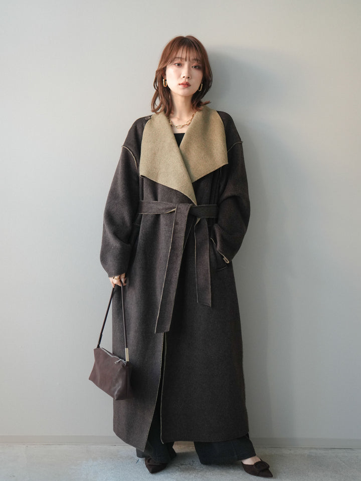 [予約]ベルト付裏起毛センターシームカーブパンツ/charcoal