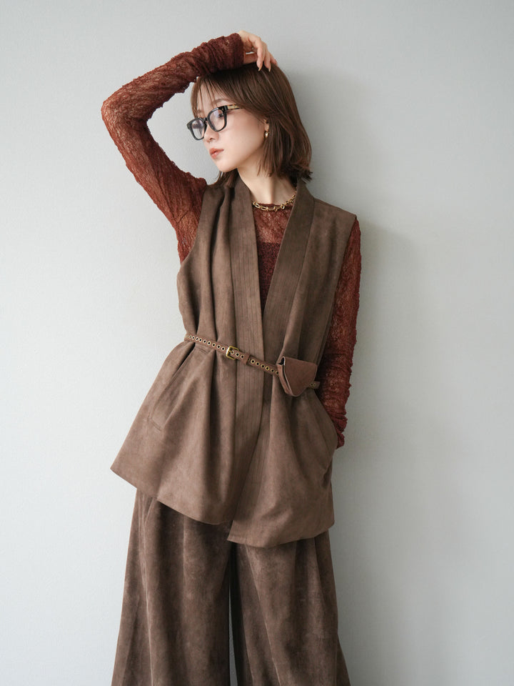 [SET]ポーチベルト付スウェードジレ×パンツSET UP(2set)