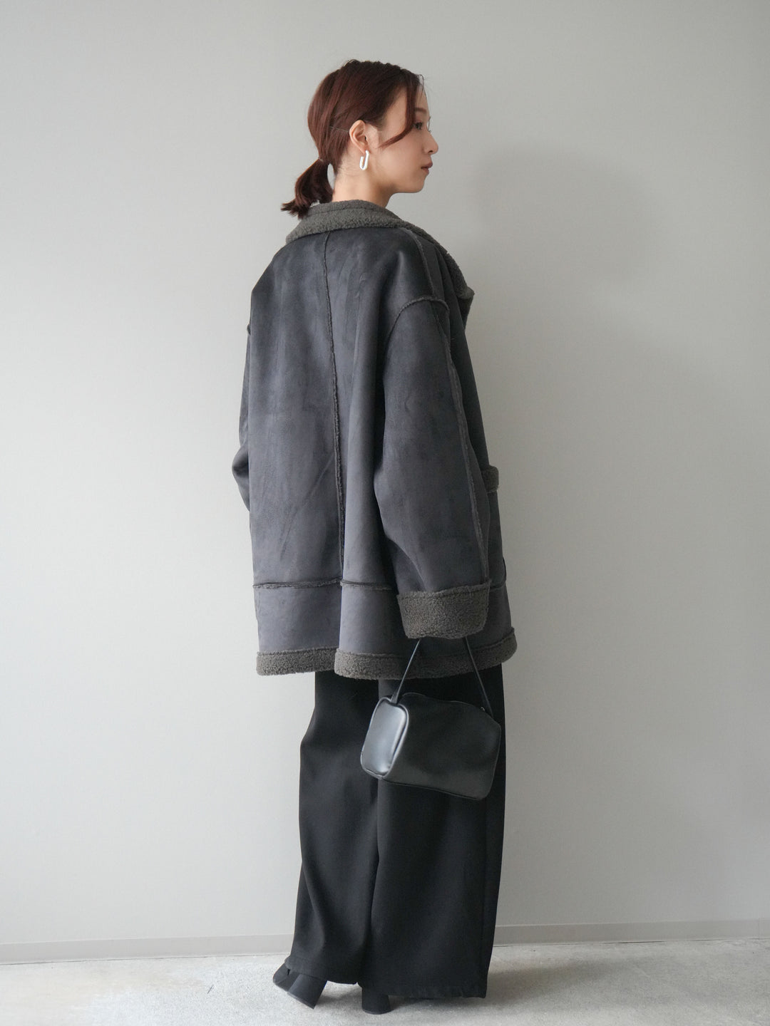 [予約]アニマル柄ベルト付きウールタッチワイドパンツ/black