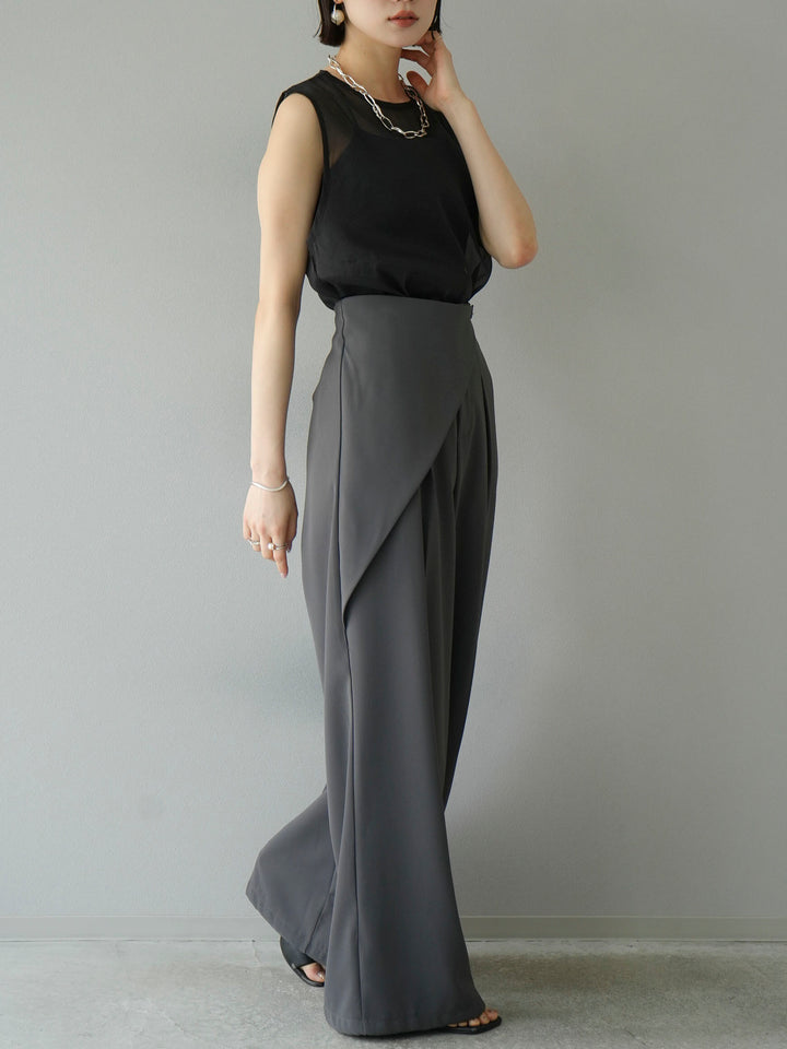 [SET] Organza sleeveless top + wrap wide pants (2set)