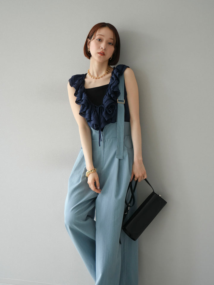 [予約]ワッシャーラッフルノースリーブブラウス/ネイビー