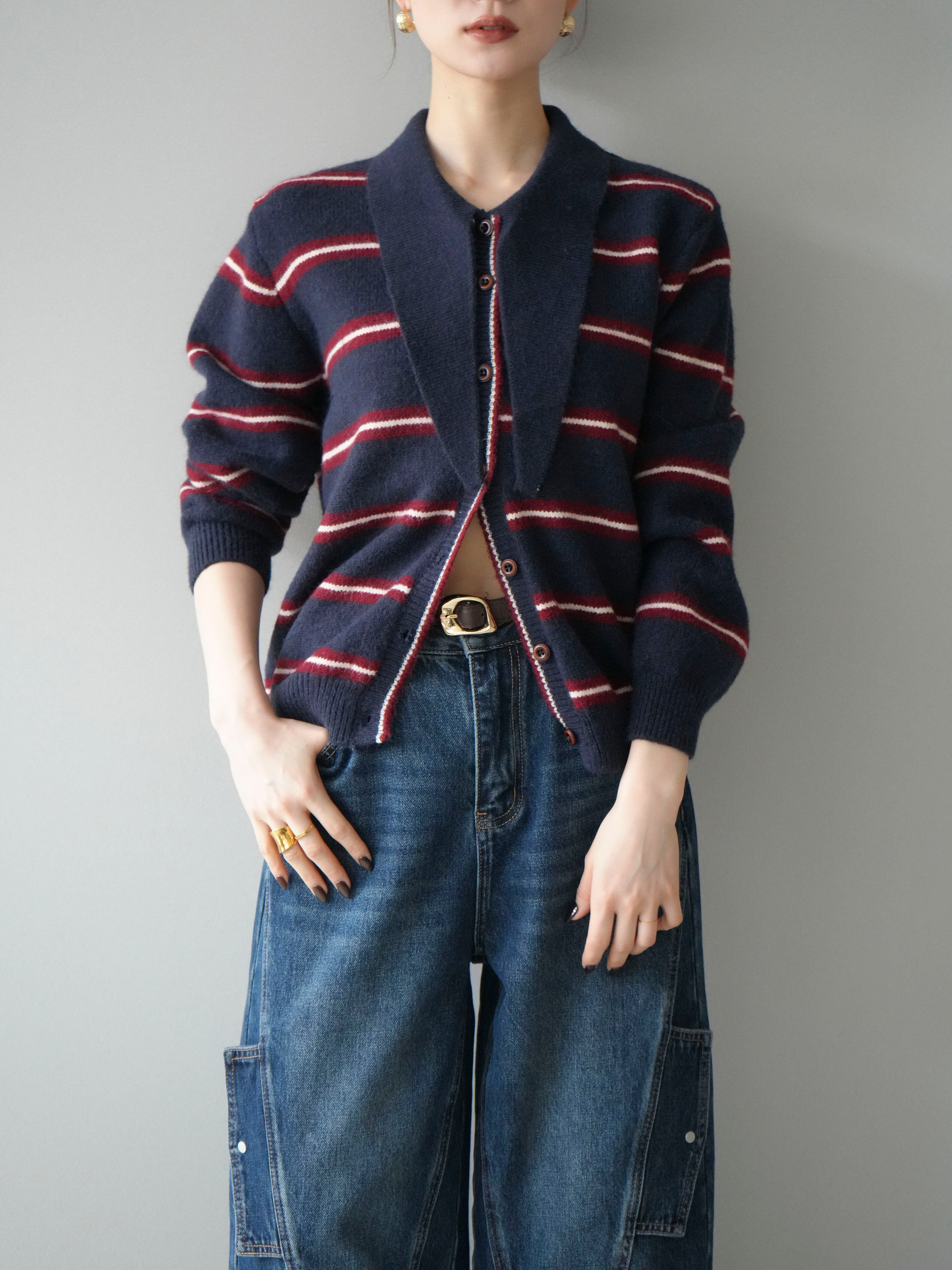 obli  ボウタイカーディガン 予約]ボウタイボーダーニットカーディガン/navy – Lumier