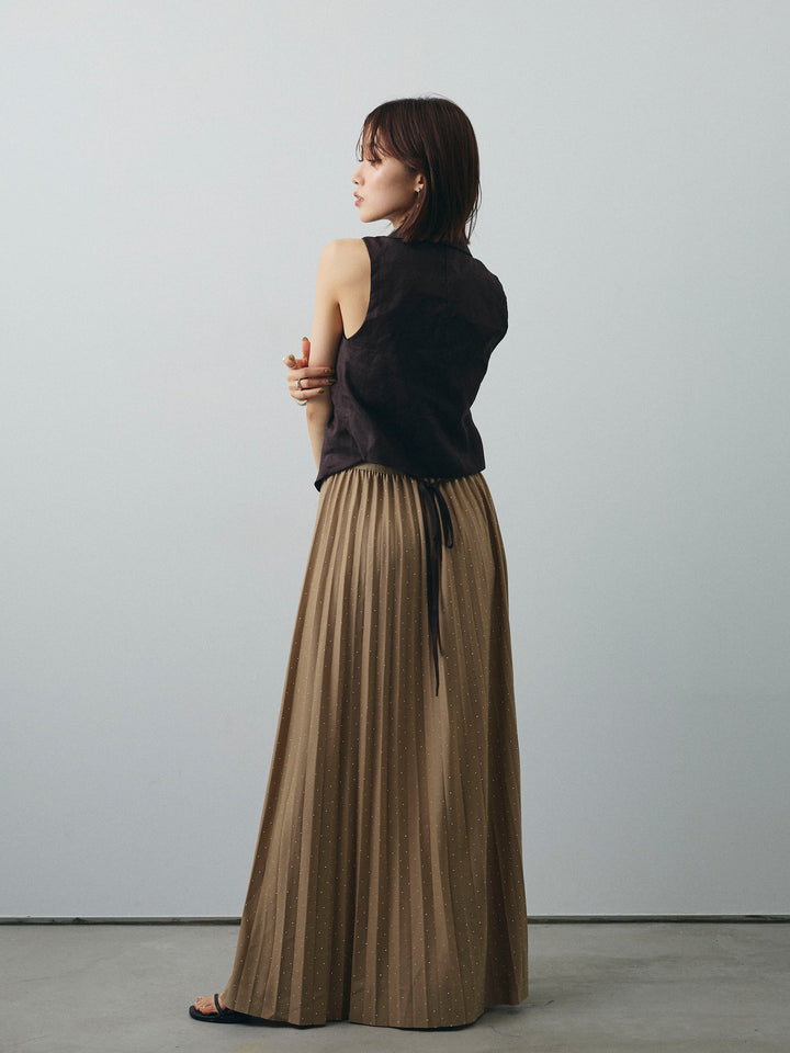 [予約]ラインストーンプリーツスカート/ベージュ