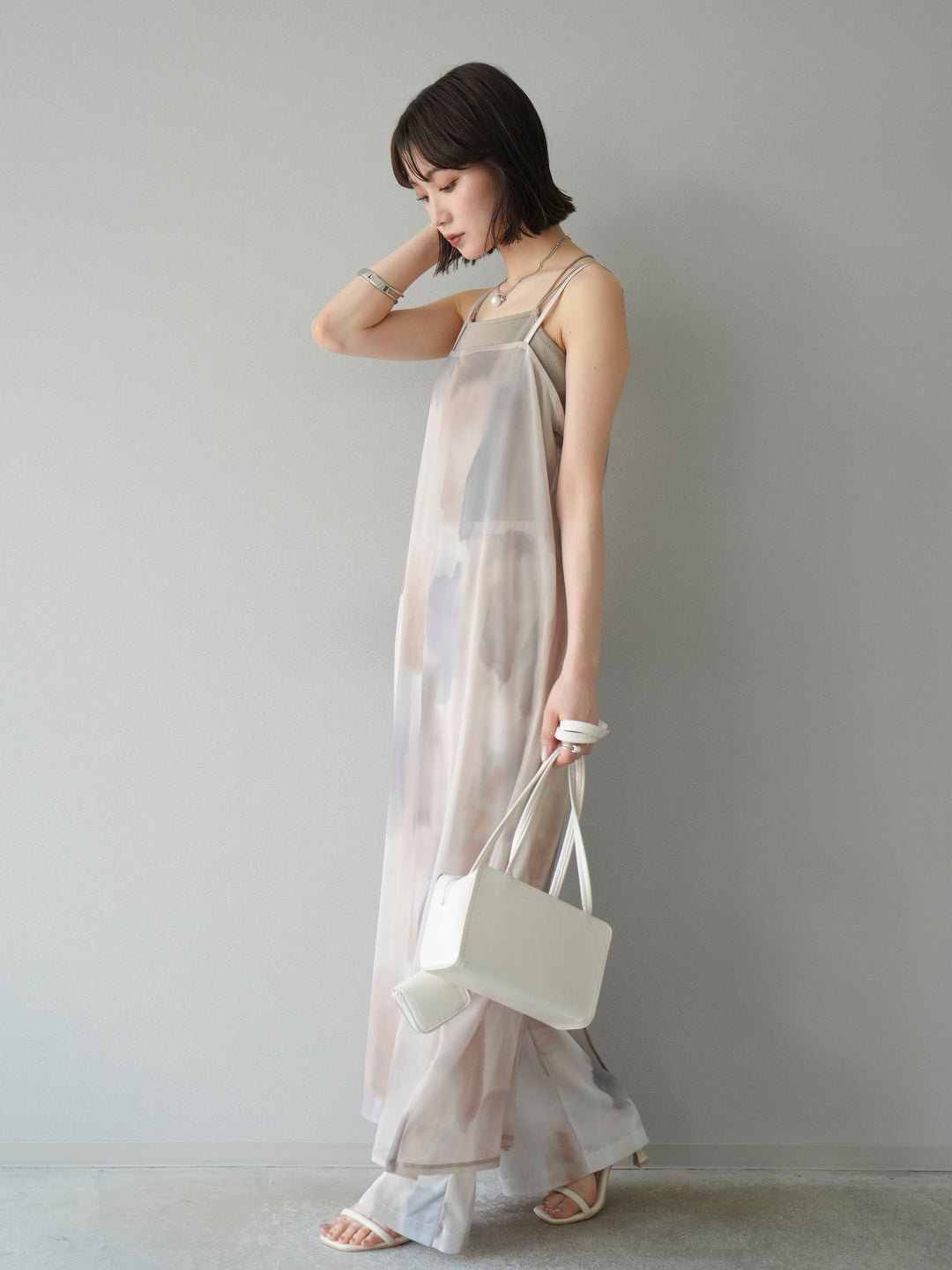 [SET]水彩アートシアーキャミワンピース+水彩アートイージーパンツ(2set)